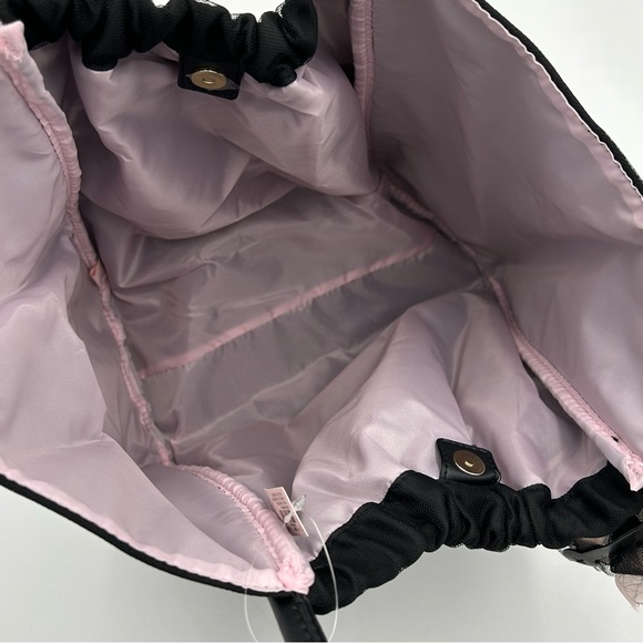 Victorias Secret VS Tote Shoulder Bag Size M Snap Flowers Tulle Pink Black NWT - Picture 9 of 13